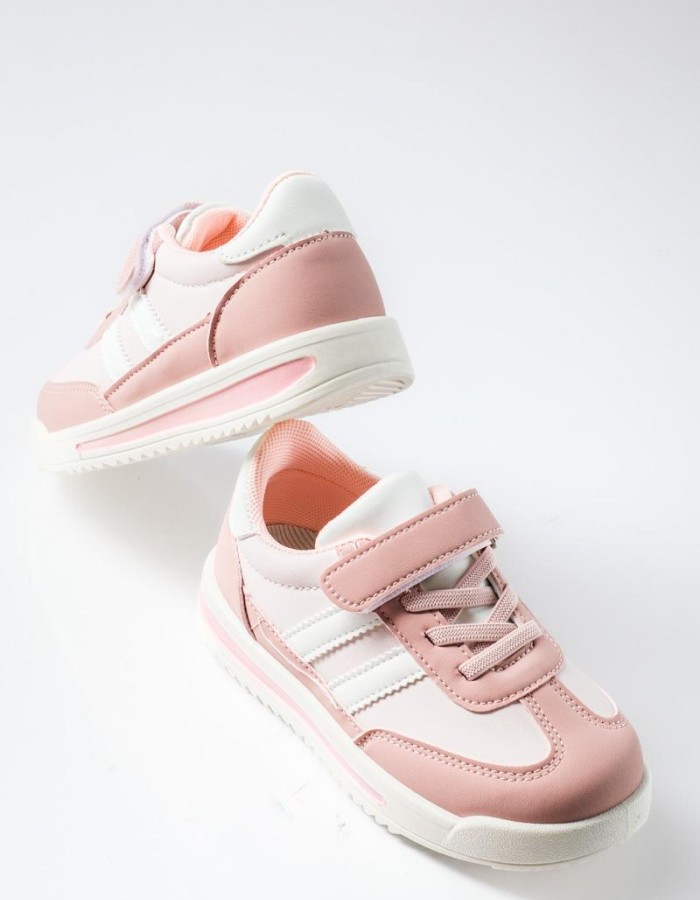 Sneakers για κορίτσια με velcro και ελαστικά κορδόνια ΡΟΖ