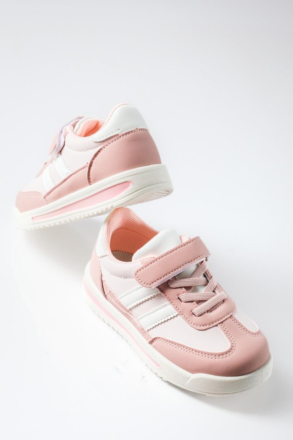 Sneakers για κορίτσια με velcro και ελαστικά κορδόνια ΡΟΖ