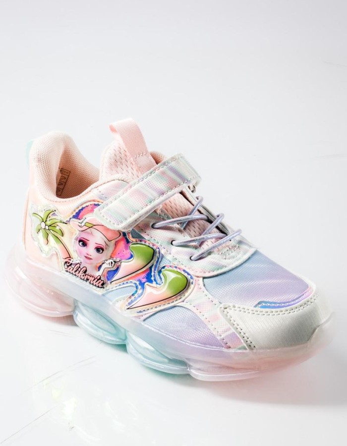Sneakers για κορίτσι με χρώματα rainbow και διακοσμητικό σχέδιο ΡΟΖ