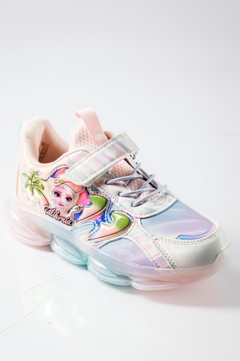 Sneakers για κορίτσι με χρώματα rainbow και διακοσμητικό σχέδιο ΡΟΖ
