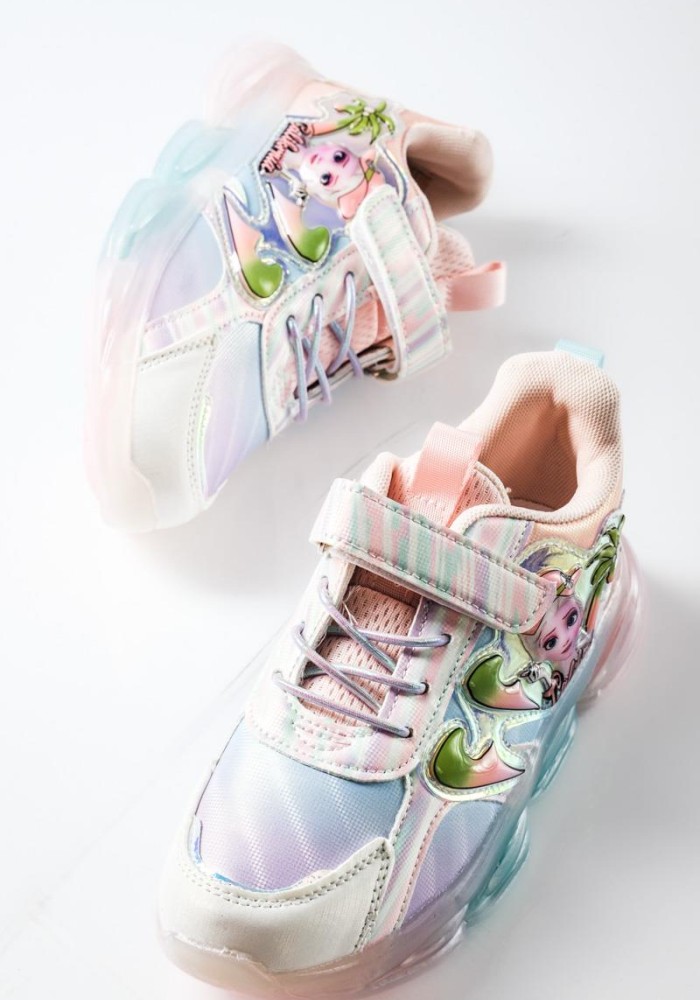 Sneakers για κορίτσι με χρώματα rainbow και διακοσμητικό σχέδιο ΡΟΖ