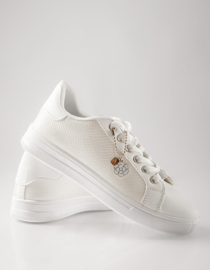 Flat sneakers τύπου tennis με κροκό υφή ΑΣΠΡΟ