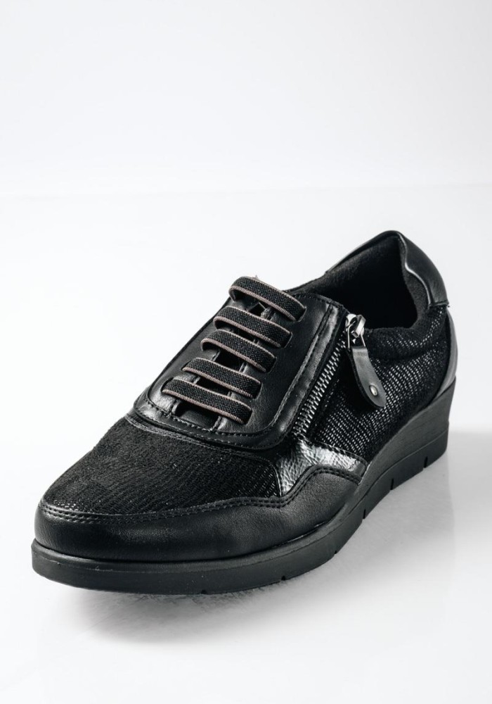 Casual sneakers με ελαστικά κορδόνια και φερμουάρ στο πλάι ΜΑΥΡΟ