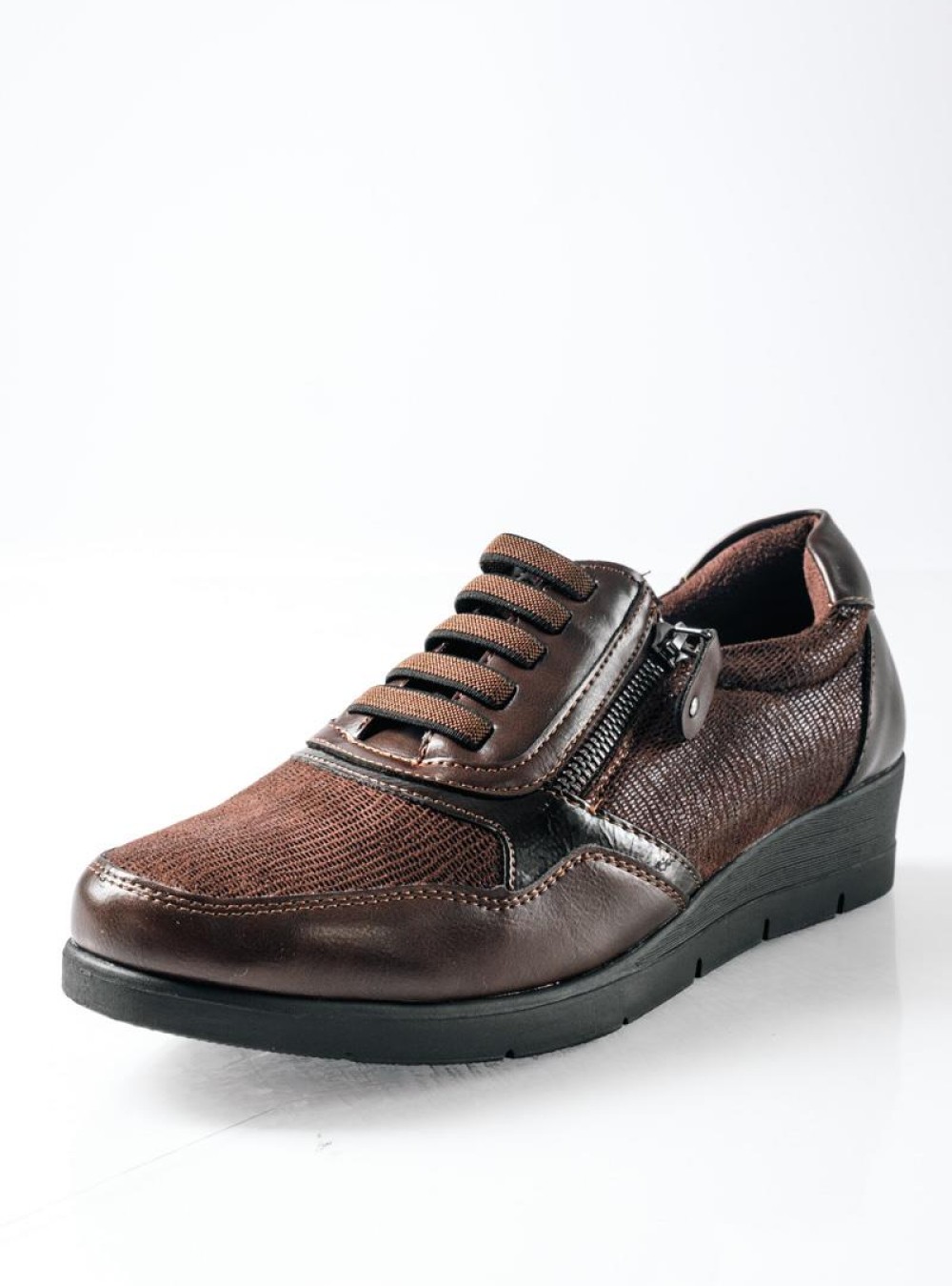 Casual sneakers με ελαστικά κορδόνια και φερμουάρ στο πλάι ΚΑΦΕ Casual sneakers με ελαστικά κορδόνια και φερμουάρ στο πλάι ΚΑΦΕ