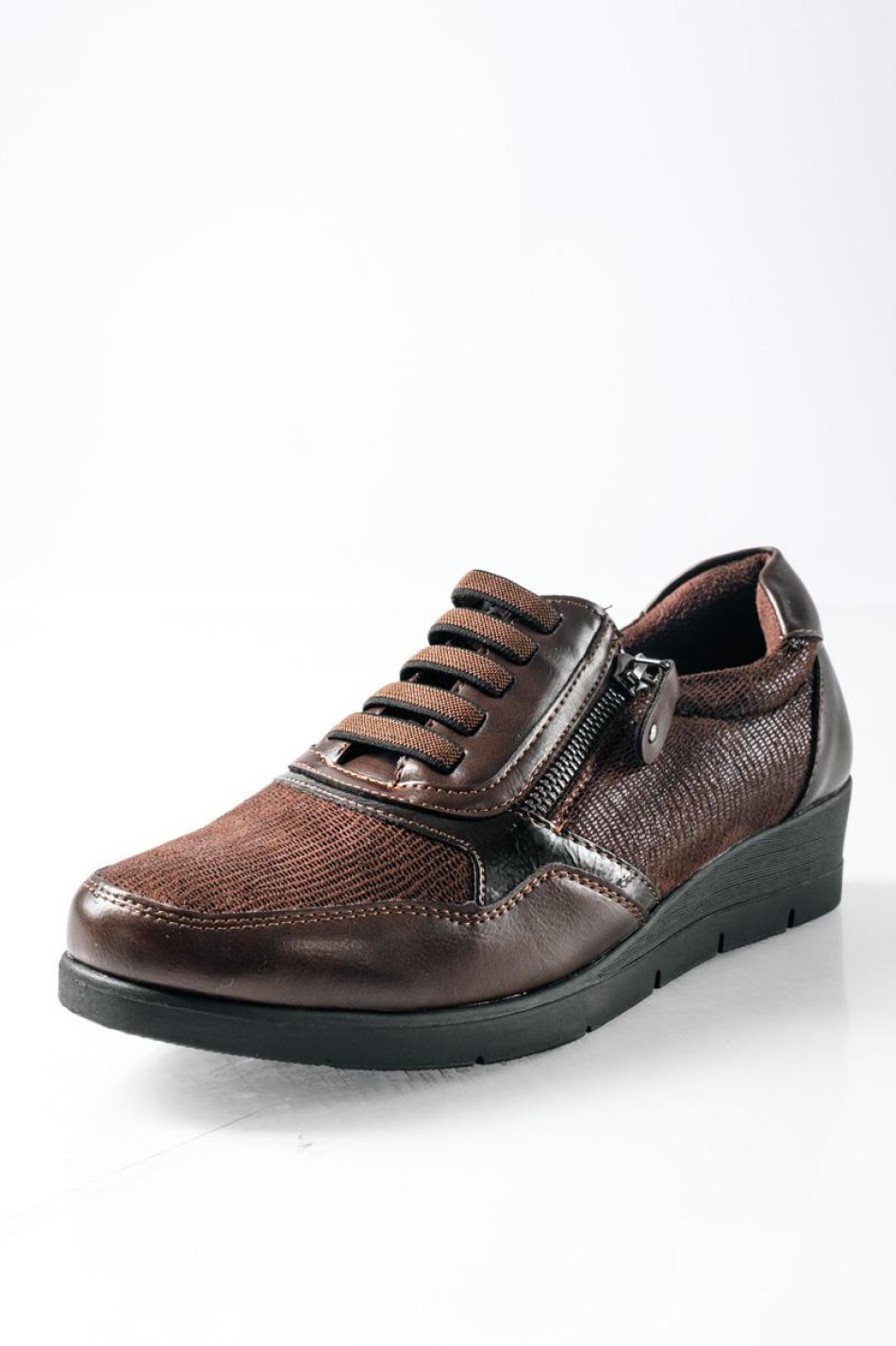 Casual sneakers με ελαστικά κορδόνια και φερμουάρ στο πλάι ΚΑΦΕ Casual sneakers με ελαστικά κορδόνια και φερμουάρ στο πλάι ΚΑΦΕ