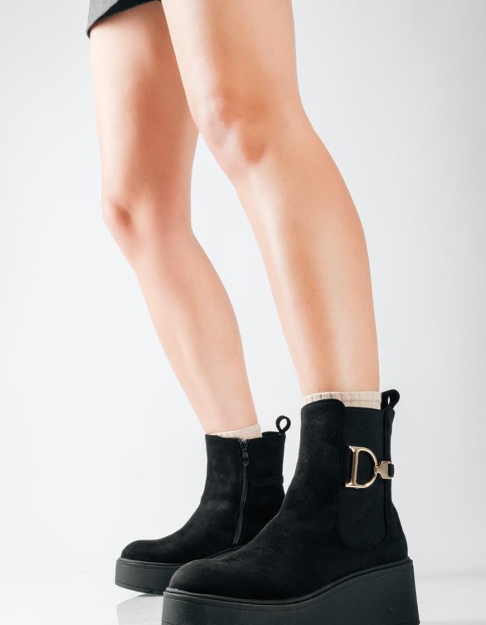 Chelsea suede μποτάκια με πλατφόρμα και μεταλλικό στοιχείο ΜΑΥΡΟ