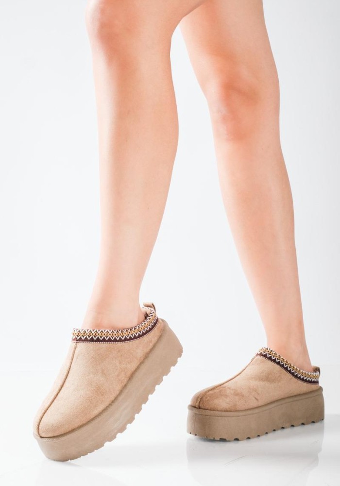 Clog δίσολο με εσωτερική γούνα και boho σχέδιο ΠΟΥΡΟ