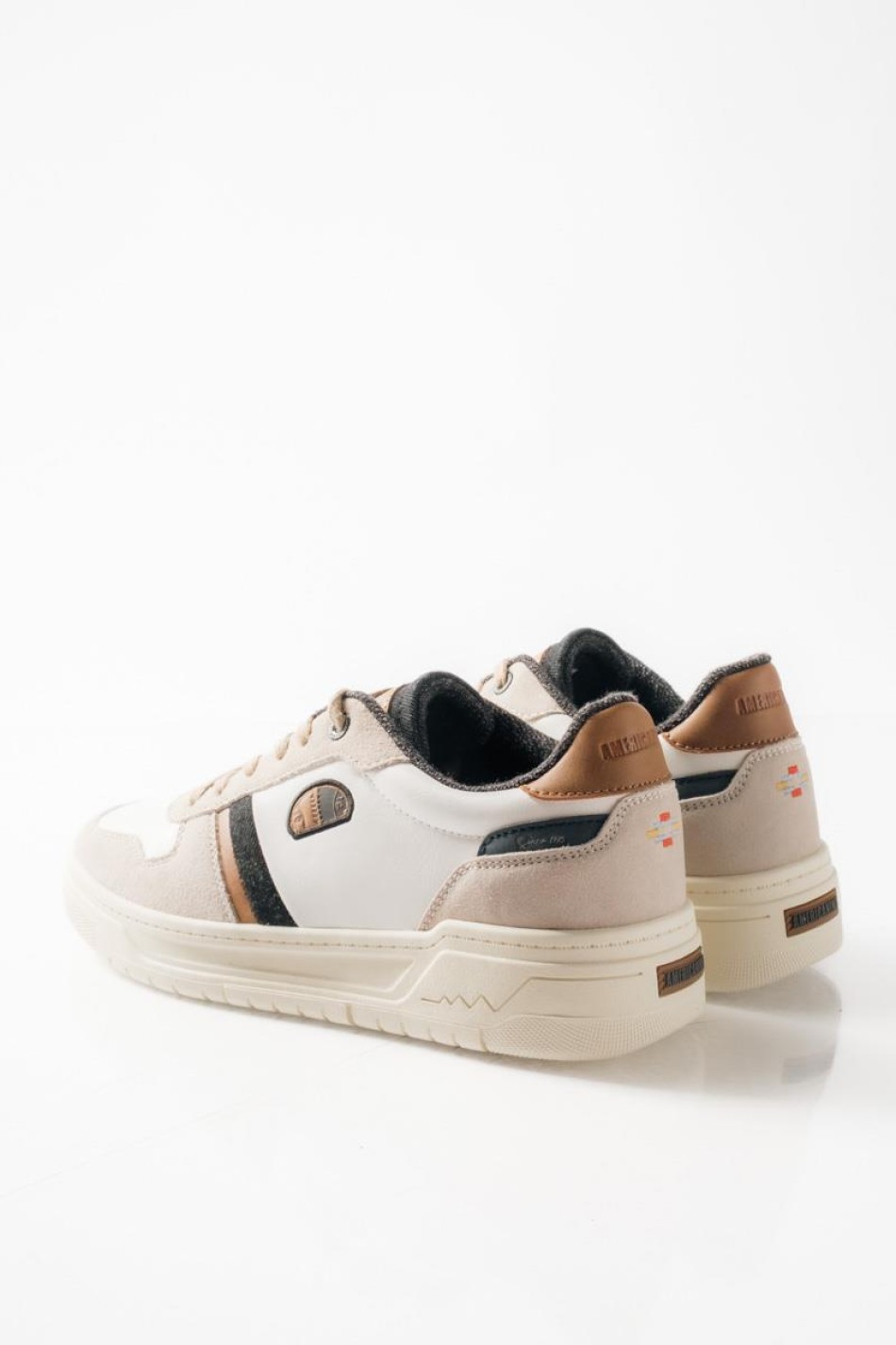 AMERICANINO Ανδρικά retro sneakers με suede λεπτομέρειες ΑΣΠΡΟ AMERICANINO Ανδρικά retro sneakers με suede λεπτομέρειες ΑΣΠΡΟ
