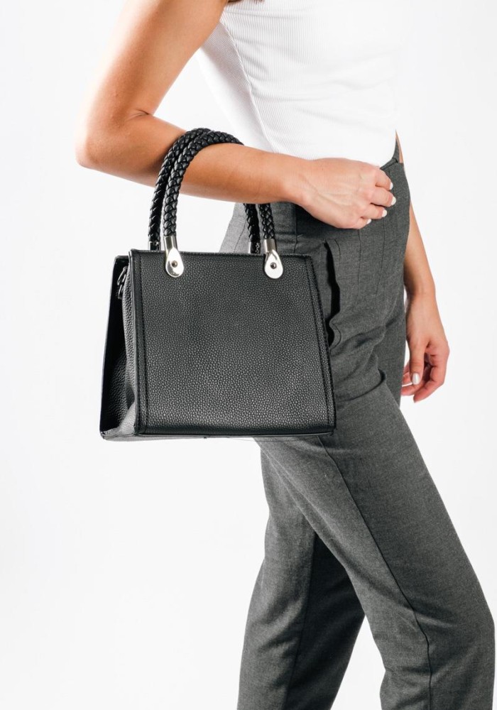 Office Look τσάντα με πλεκτά χερούλια και έξτρα χιαστί λουράκι εσωτερικά ΜΑΥΡΟ