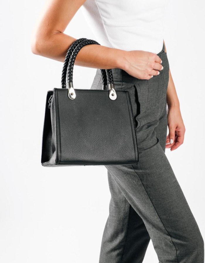 Office Look τσάντα με πλεκτά χερούλια και έξτρα χιαστί λουράκι εσωτερικά ΜΑΥΡΟ
