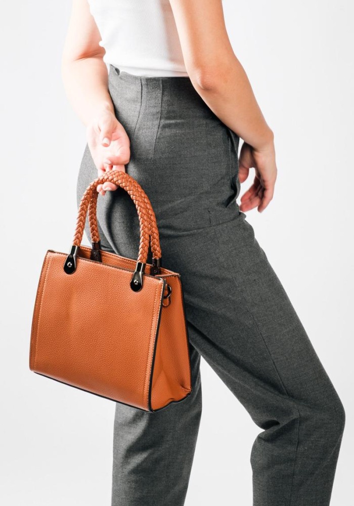 Office Look τσάντα με πλεκτά χερούλια και έξτρα χιαστί λουράκι εσωτερικά ΤΑΜΠΑ