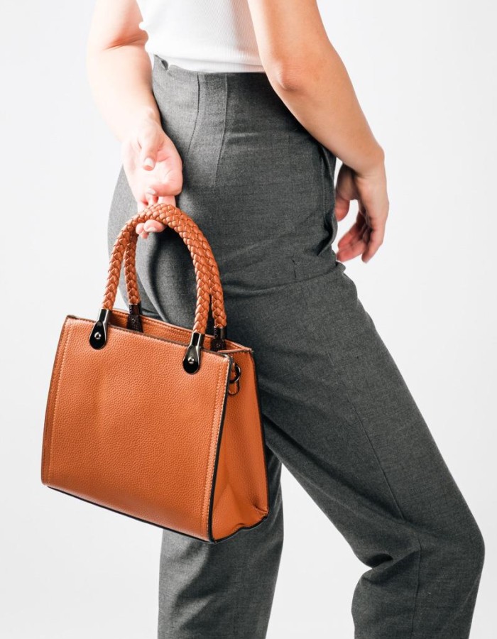 Office Look τσάντα με πλεκτά χερούλια και έξτρα χιαστί λουράκι εσωτερικά ΤΑΜΠΑ