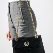 XTI shoulder bag με μικρά στρας και διπλή αλυσίδα ΜΑΥΡΟ