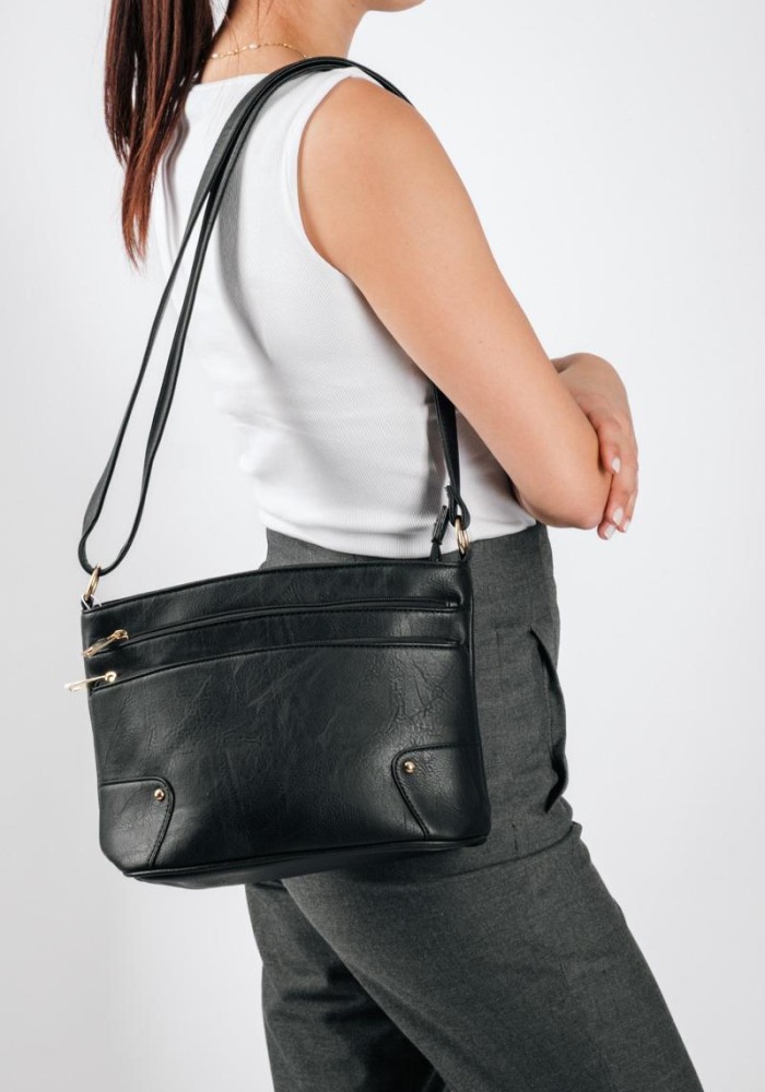 Crossbody τσάντα με δύο επιπλέον εξωτερικές θήκες ΜΑΥΡΟ