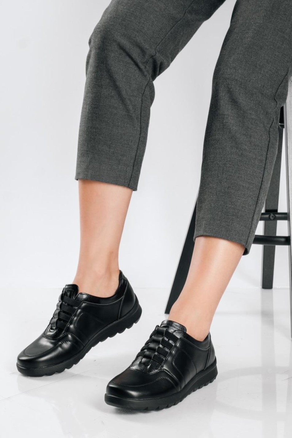PAREX Casual sneakers με ελαστικά κορδόνια ΜΑΥΡΟ