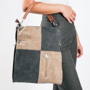 Δίχρωμη τσάντα ώμου patchwork με extra χιαστί λουράκι ΜΠΛΕ Δίχρωμη τσάντα ώμου patchwork με extra χιαστί λουράκι ΜΠΛΕ