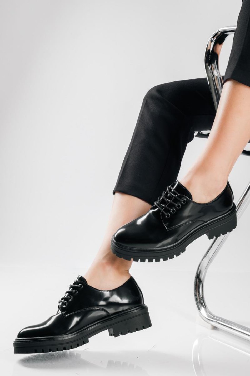 PAREX γυναικεία oxford με κορδόνια και chunky σόλα ΜΑΥΡΟ