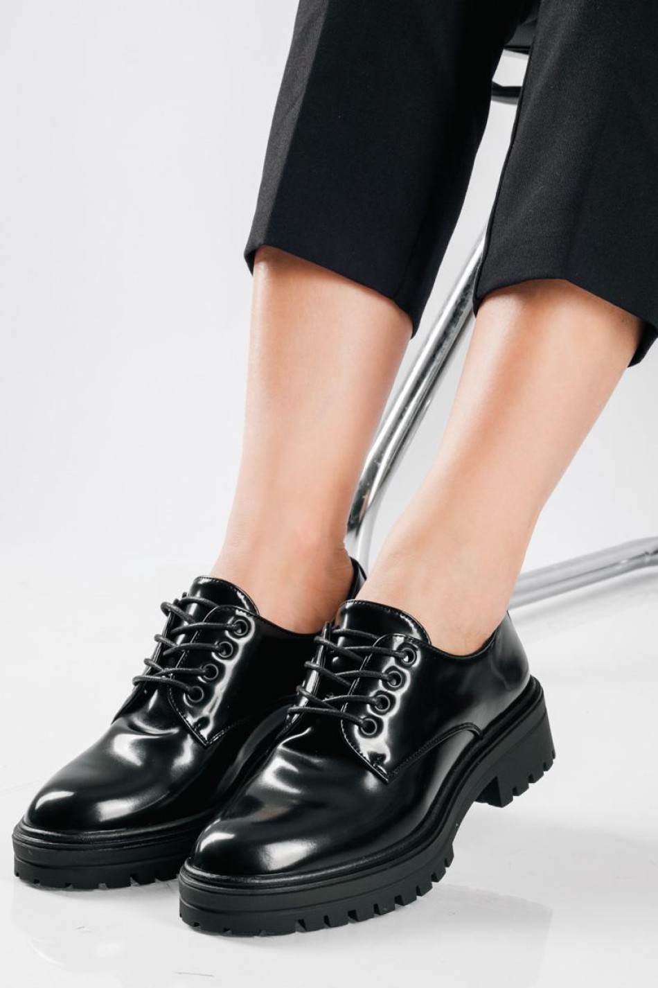 PAREX γυναικεία oxford με κορδόνια και chunky σόλα ΜΑΥΡΟ