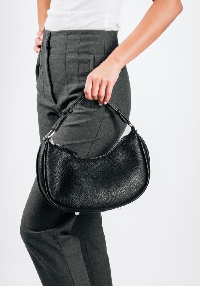 Hobo style τσάντα χειρός ώμου με επιπλέον μακρύ λουράκι ΜΑΥΡΟ