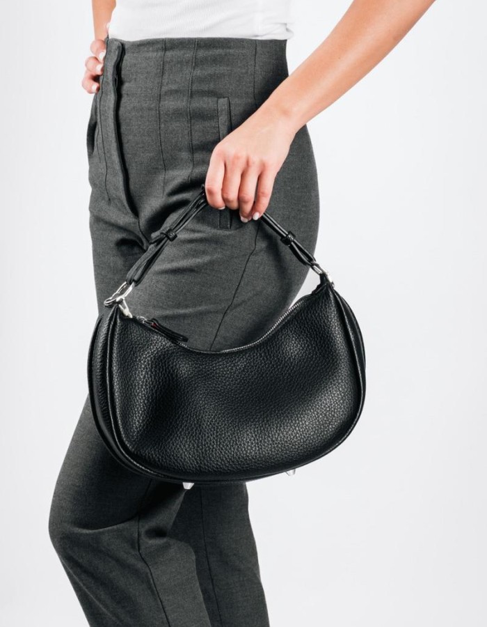 Hobo style τσάντα χειρός ώμου με επιπλέον μακρύ λουράκι ΜΑΥΡΟ