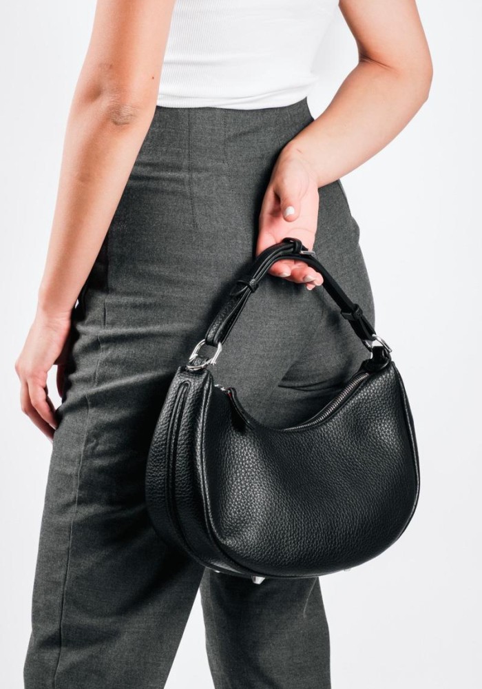 Hobo style τσάντα χειρός ώμου με επιπλέον μακρύ λουράκι ΜΑΥΡΟ