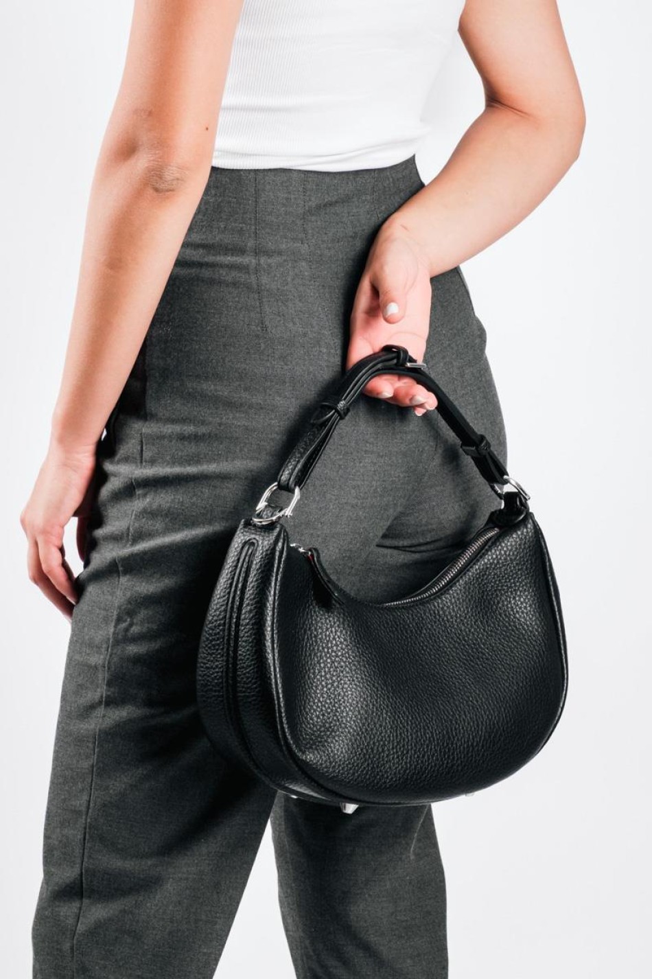 Hobo style τσάντα χειρός ώμου με επιπλέον μακρύ λουράκι ΜΑΥΡΟ