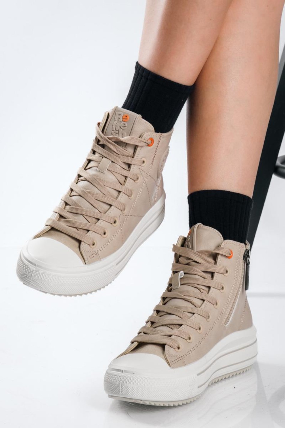REFRESH sneakers μποτάκια με chunky σόλα και φερμουάρ ΜΠΕΖ
