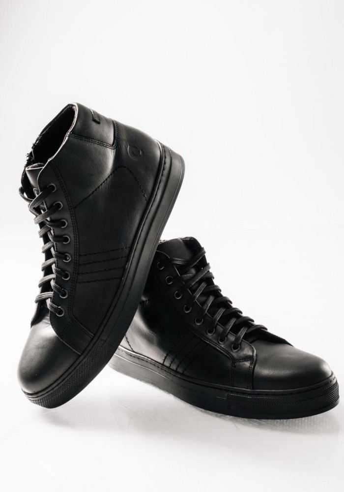 COMMANCHERO δερμάτινο ημίμποτο τύπου sneaker με κορδόνια ΜΑΥΡΟ