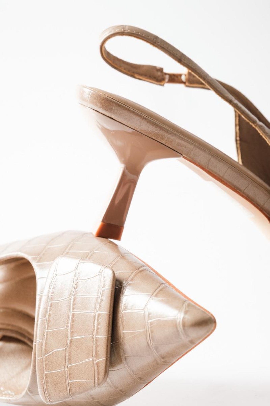 Croco slingback μυτερές γόβες μα χαμηλό τακούνι ΠΟΥΡΟ