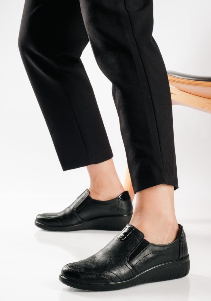 ΖΑΚ Slip-on μοκασίνια με δερμάτινο πάτο ΜΑΥΡΟ