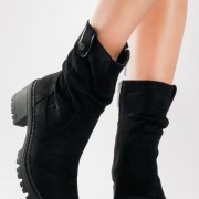 REFRESH Suede γυναικείο μποτάκι με πλαϊνό φερμουάρ ΜΑΥΡΟ
