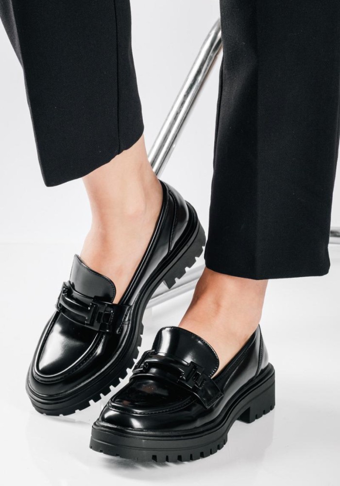 PAREX Loafer λουστρίνι με μεταλλική αγκράφα ΜΑΥΡΟ