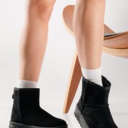 SABINO Γυναικεία μποτάκια suede με εσωτερική γούνα ΜΑΥΡΟ
