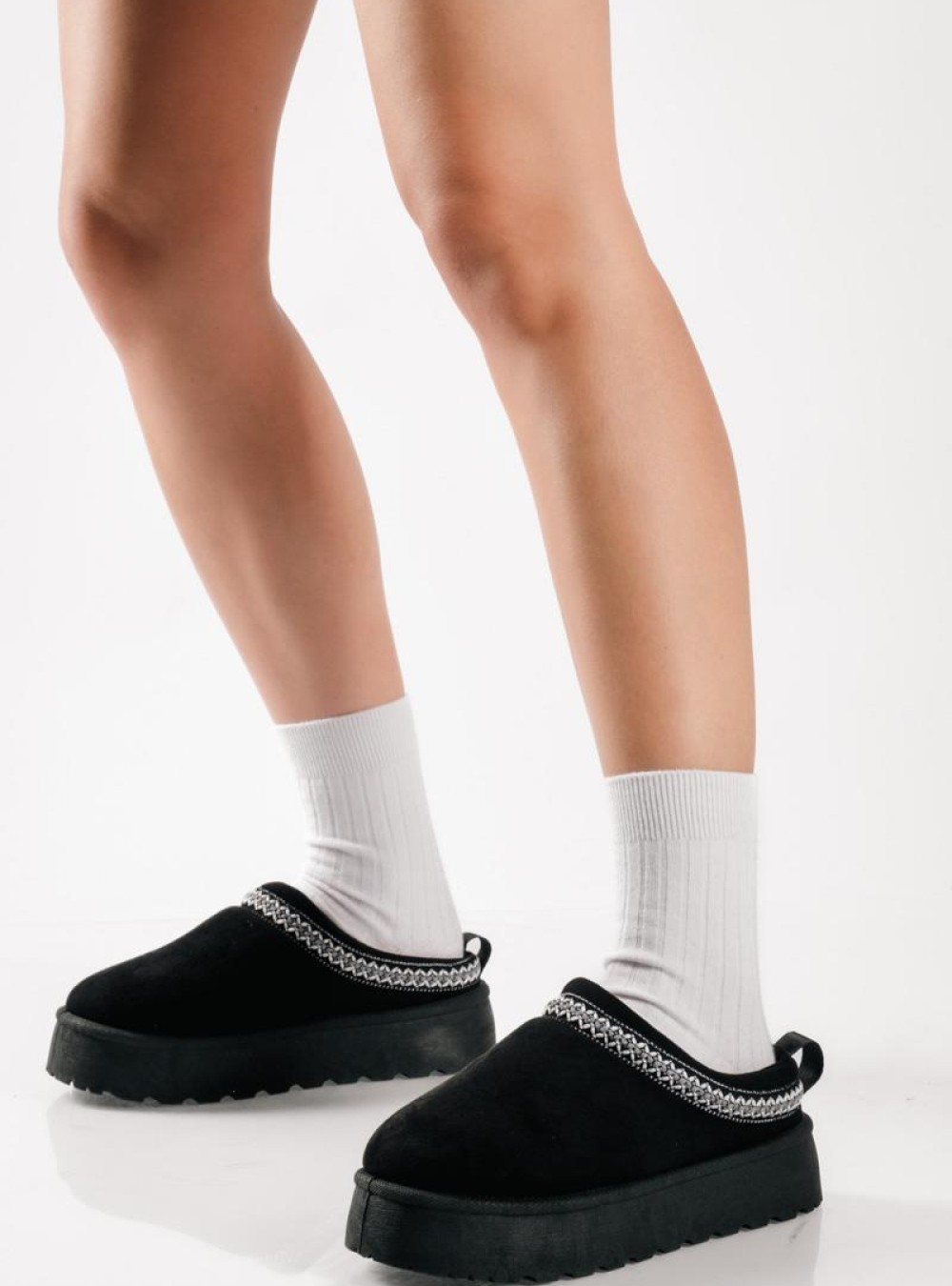 SABINO Clog suede δίσολο με εσωτερική γούνα ΜΑΥΡΟ