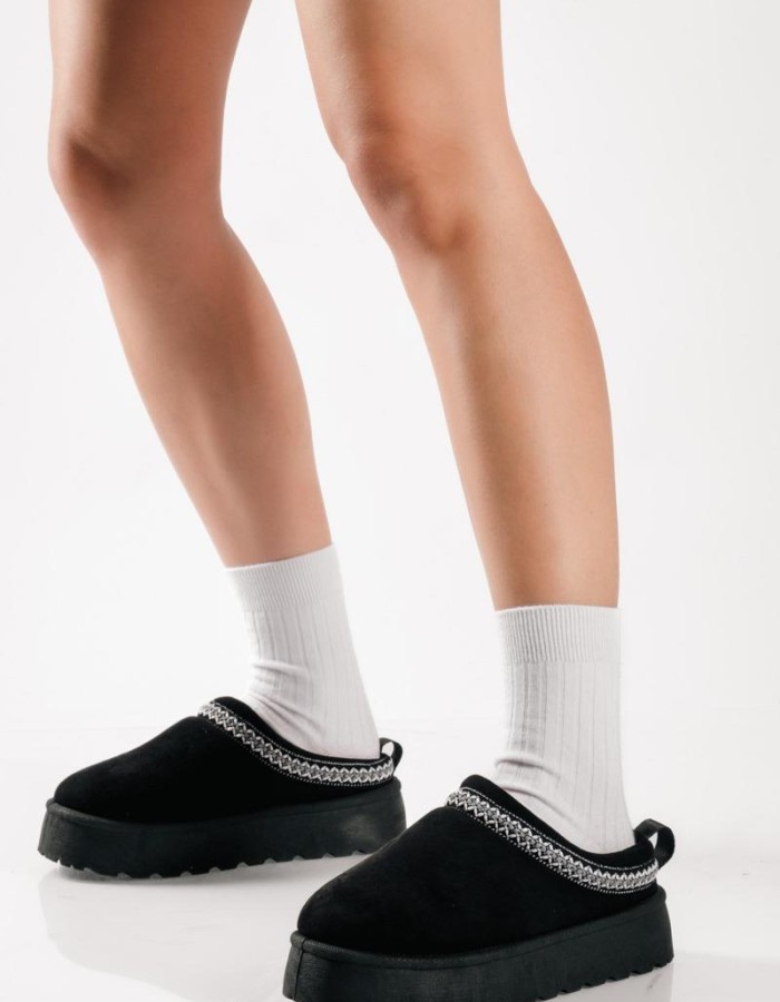 SABINO Clog suede δίσολο με εσωτερική γούνα ΜΑΥΡΟ