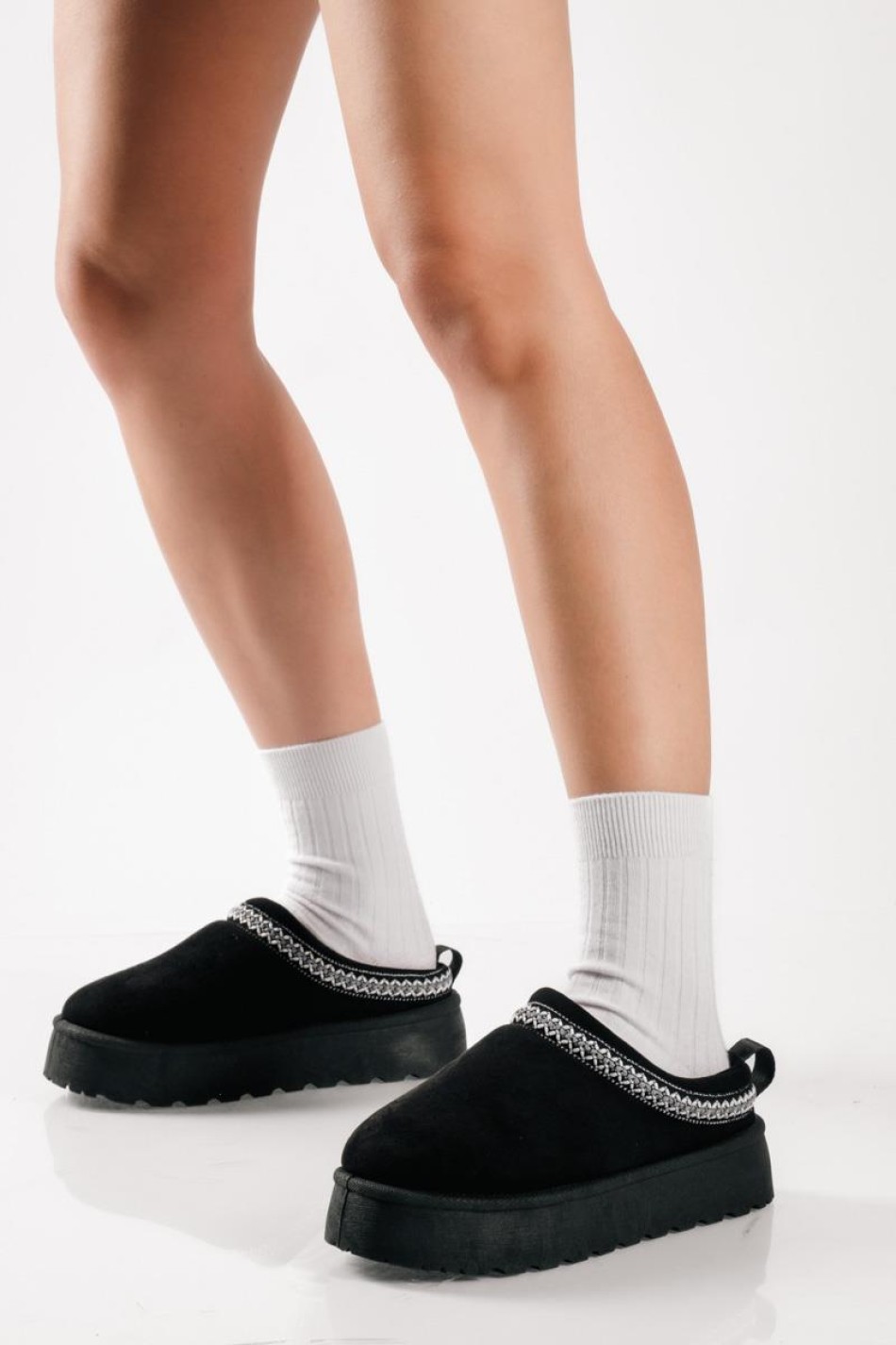 SABINO Clog suede δίσολο με εσωτερική γούνα ΜΑΥΡΟ