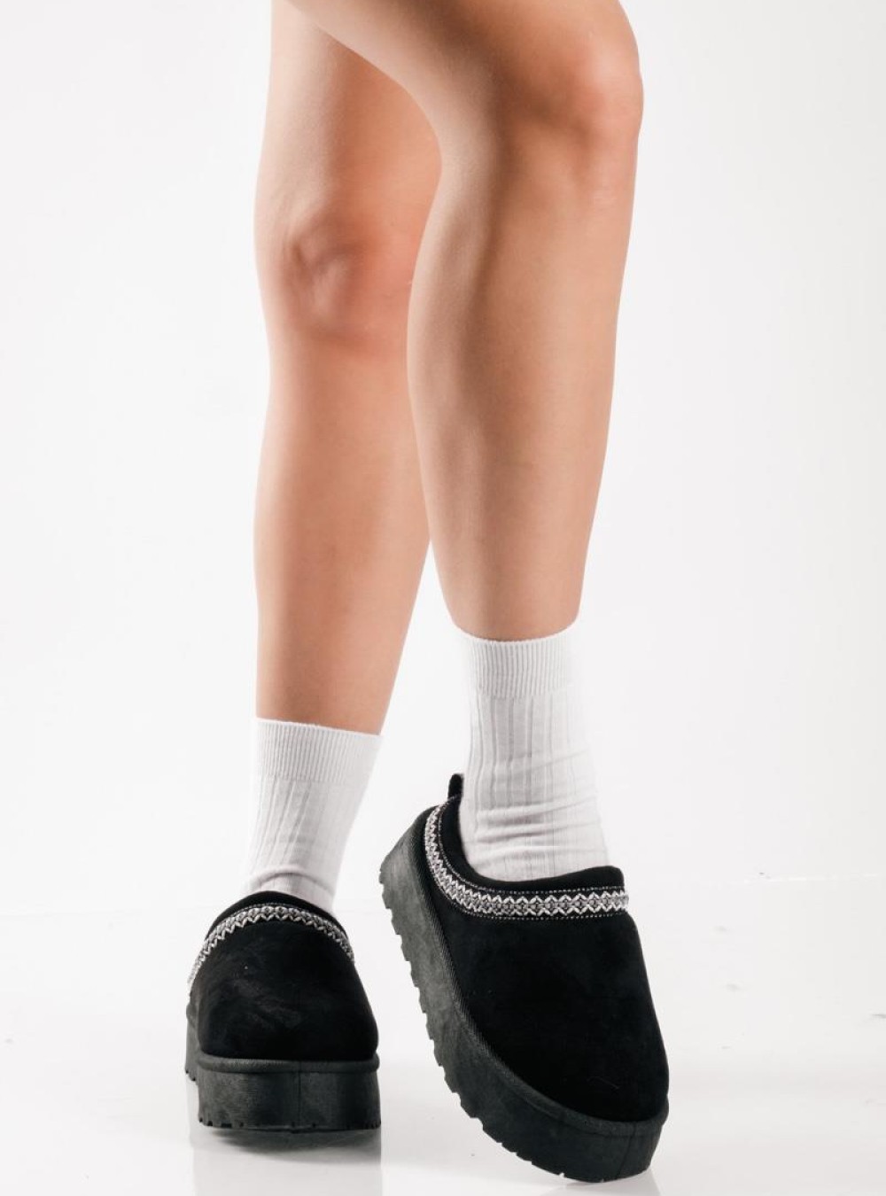 SABINO Clog suede δίσολο με εσωτερική γούνα ΜΑΥΡΟ