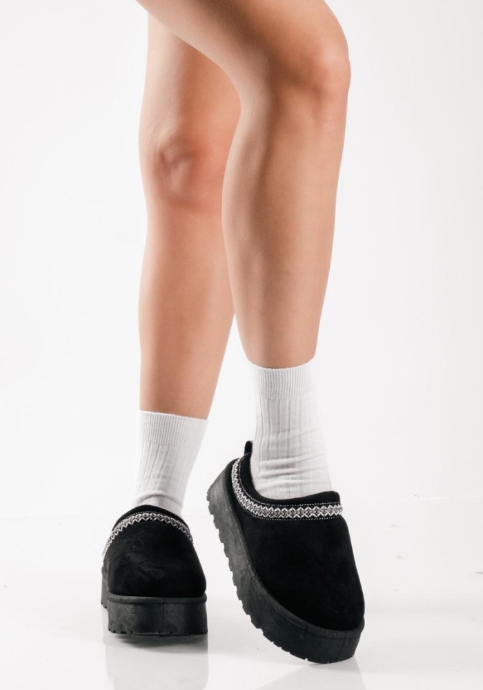 SABINO Clog suede δίσολο με εσωτερική γούνα ΜΑΥΡΟ