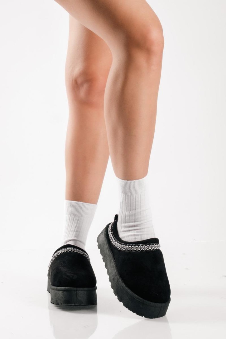 SABINO Clog suede δίσολο με εσωτερική γούνα ΜΑΥΡΟ