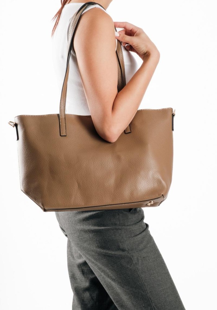 Τσάντα shopper με εσωτερικό τσαντάκι και επιπλέον μακρύ λουράκι ΠΟΥΡΟ