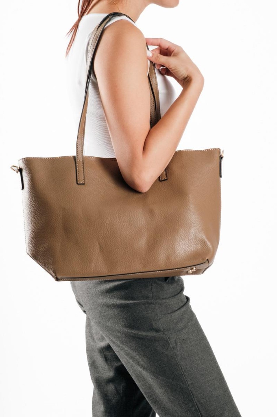 Τσάντα shopper με εσωτερικό τσαντάκι και επιπλέον μακρύ λουράκι ΠΟΥΡΟ