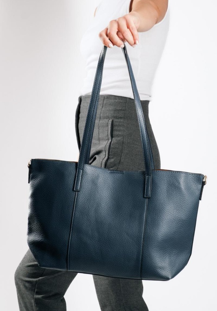 Τσάντα shopper με εσωτερικό τσαντάκι και επιπλέον μακρύ λουράκι ΜΠΛΕ