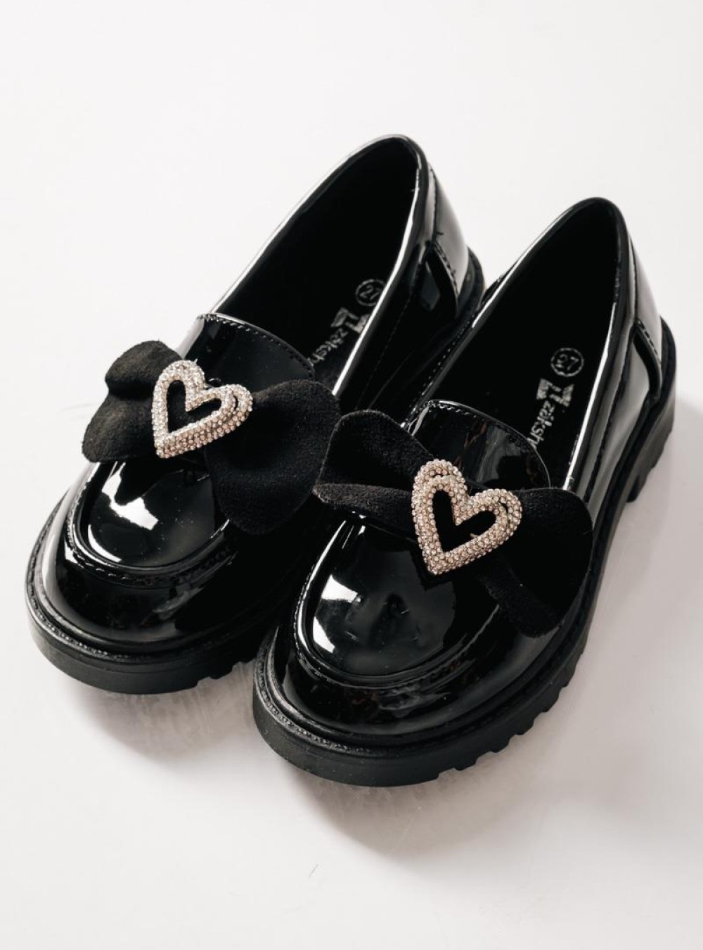 ZAK λουστρίνι loafers για κορίτσια με σουέτ φιόγκο και καρδιά με στρας ΜΑΥΡΟ