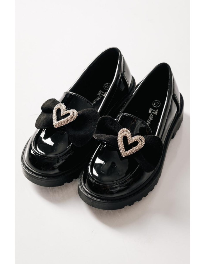 ZAK λουστρίνι loafers για κορίτσια με σουέτ φιόγκο και καρδιά με στρας ΜΑΥΡΟ