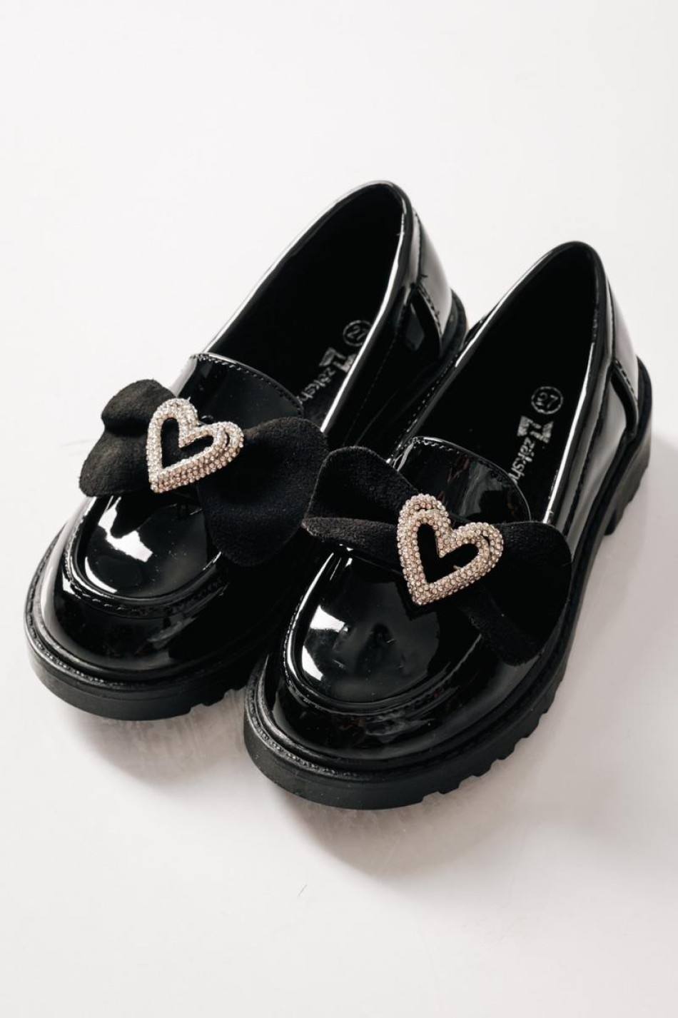 ZAK λουστρίνι loafers για κορίτσια με σουέτ φιόγκο και καρδιά με στρας ΜΑΥΡΟ