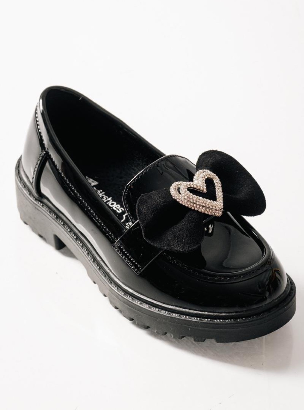 ZAK λουστρίνι loafers για κορίτσια με σουέτ φιόγκο και καρδιά με στρας ΜΑΥΡΟ
