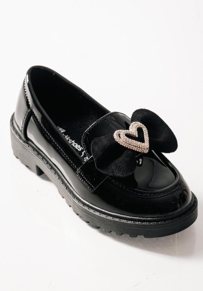 ZAK λουστρίνι loafers για κορίτσια με σουέτ φιόγκο και καρδιά με στρας ΜΑΥΡΟ