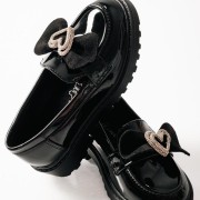ZAK λουστρίνι loafers για κορίτσια με σουέτ φιόγκο και καρδιά με στρας ΜΑΥΡΟ