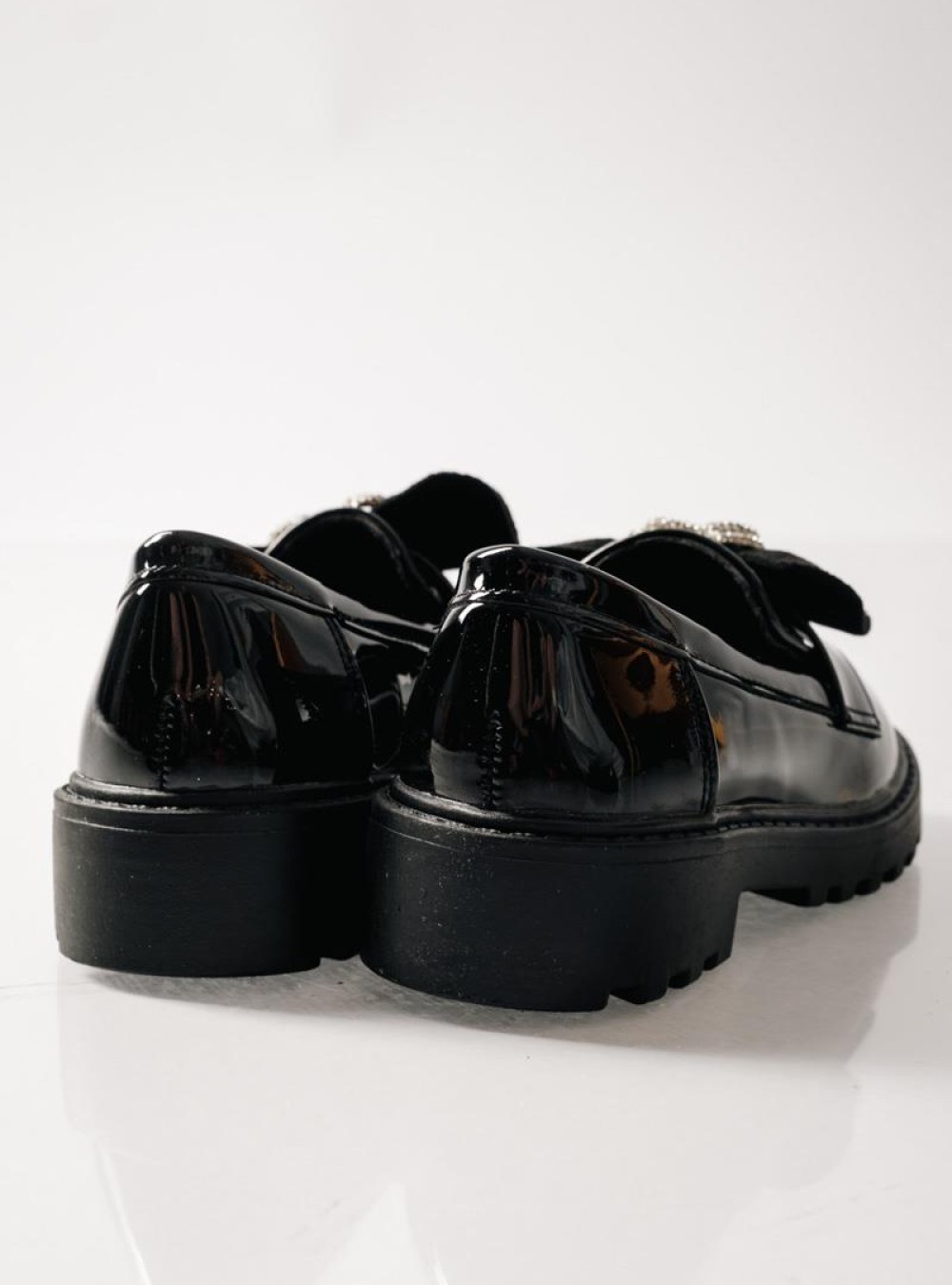 ZAK λουστρίνι loafers για κορίτσια με σουέτ φιόγκο και καρδιά με στρας ΜΑΥΡΟ