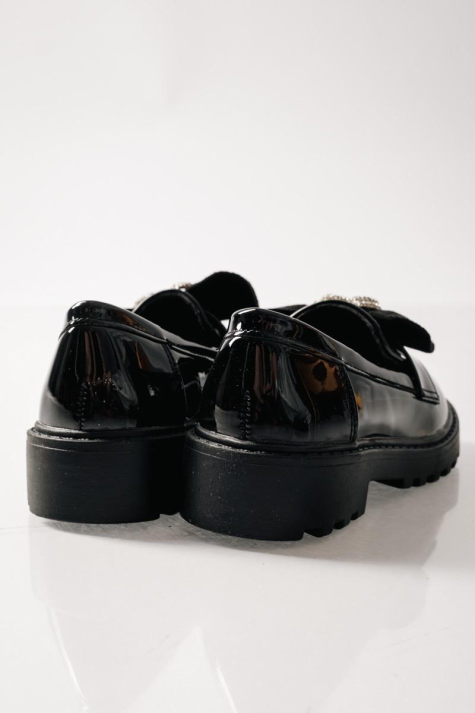 ZAK λουστρίνι loafers για κορίτσια με σουέτ φιόγκο και καρδιά με στρας ΜΑΥΡΟ